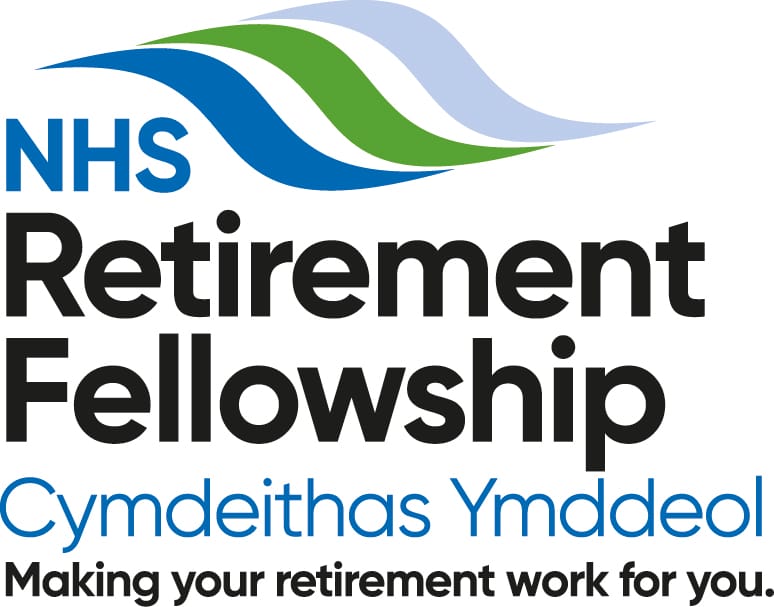 Welsh version of the NHS Retirement Fellowship logo, featuring strapline ‘Making your retirement work for you’ in Welsh Cymdeithas Ymddeol